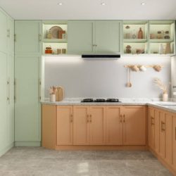Modern Kitchen Interior With Pastel Colored Cabinets